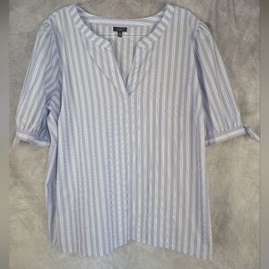 Talbots Size 3Xp (3x Plus Petite) Striped Blouse With Puff Sleeves